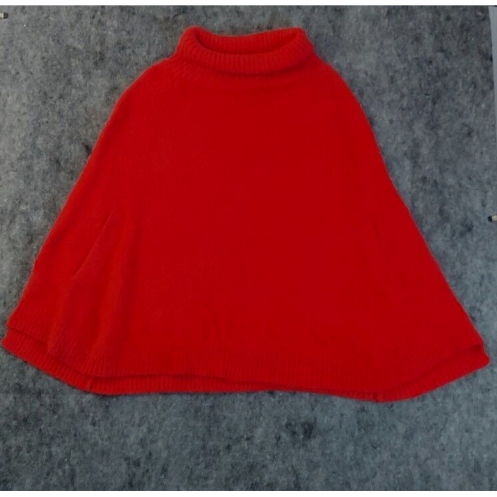 Mer Sea Shawl‎ Cape Womens P One Size Orange Pullover Turtle Neck Poncho Sweater